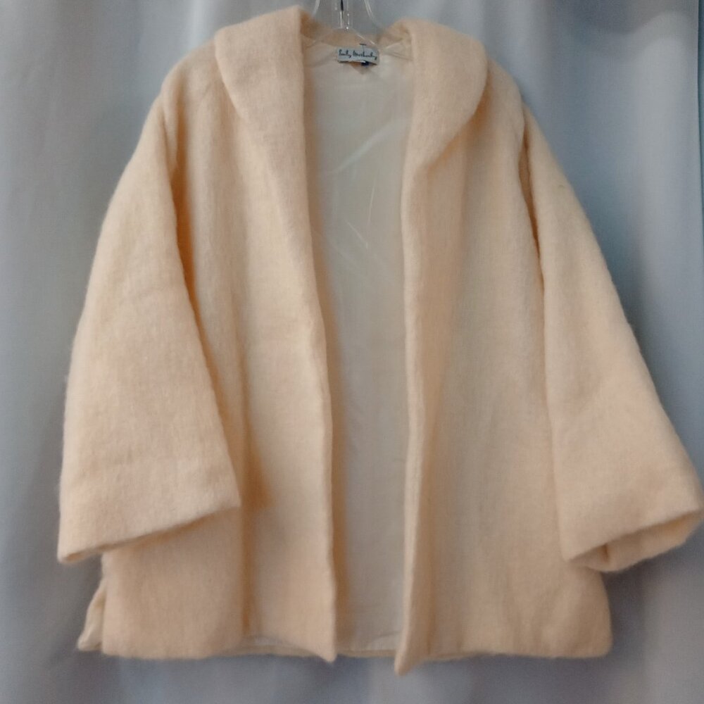 Vintage 1960's-70's Emily Wetherby Ivory Mohair Lined Coat; Open Front; Pockets